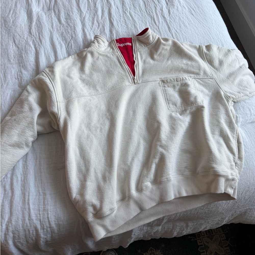 Supreme White Sweatshirt with Red Accent